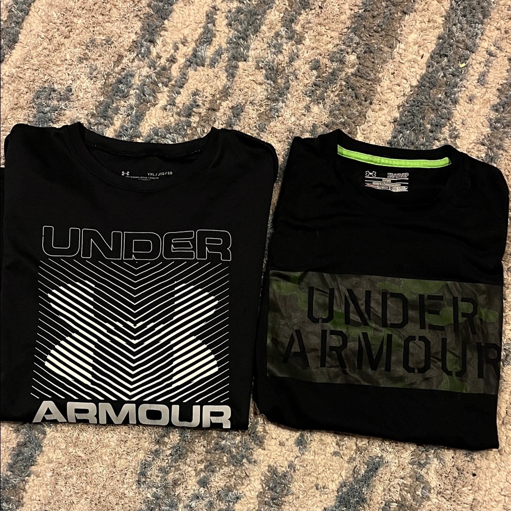 Under Armour Kids size youth XL (size 10-14) Black and Camouflage Tees lot
